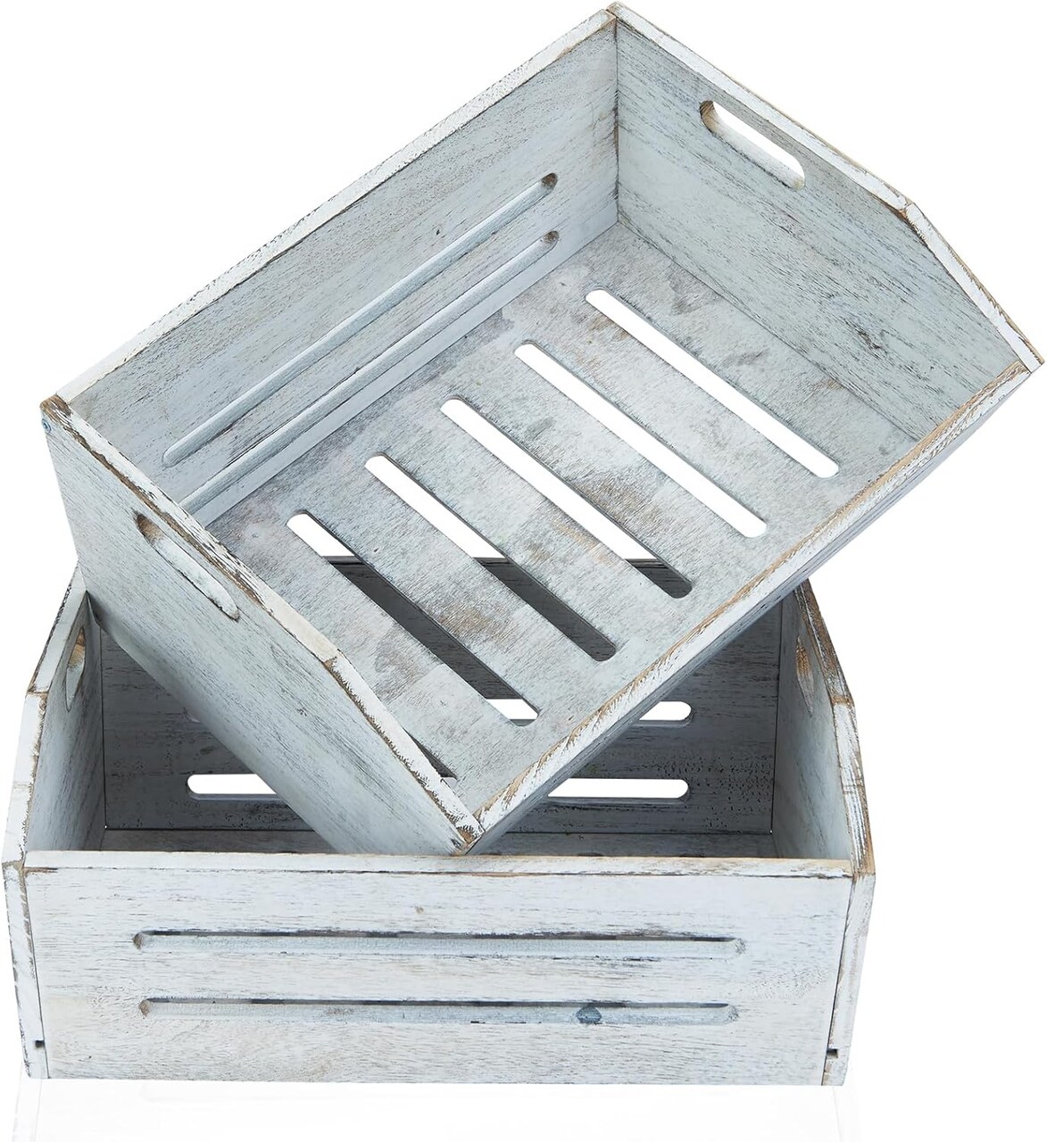 Wooden Crate, 2 Pack Fast Assemble Wooden Crate for Storage, Decorative Farmhouse Wooden Crate Basket, Vintage Wood Crates Display for Fruits and Vegetables